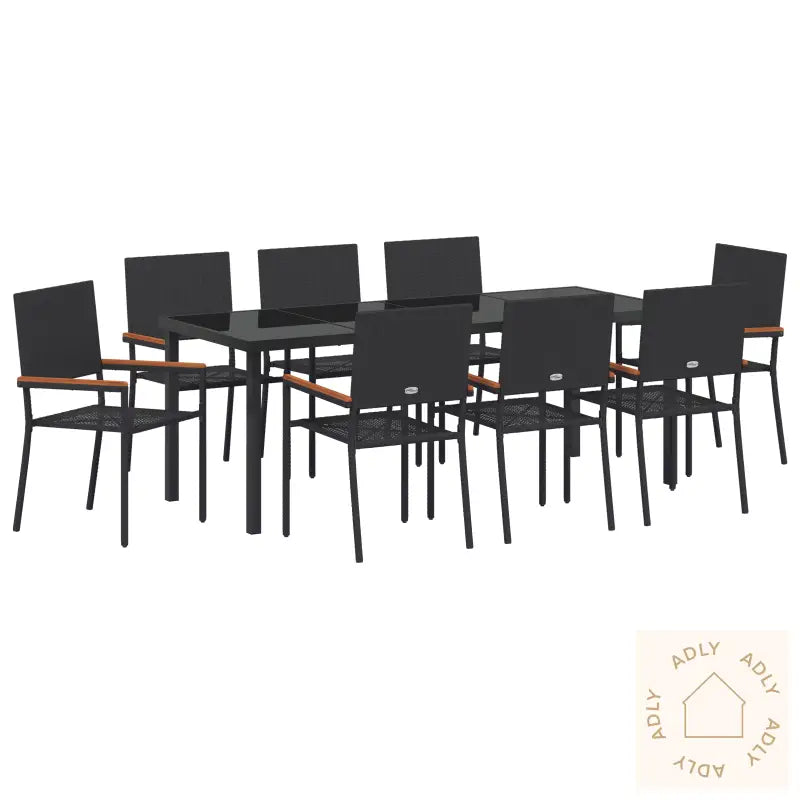 9 Delt Hage Spisegruppe Svart Poly Rattan