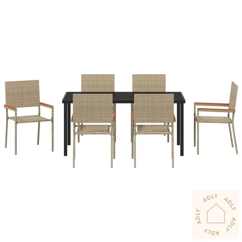 7 Delers Hage Spisestue Set Beige Poly Rattan