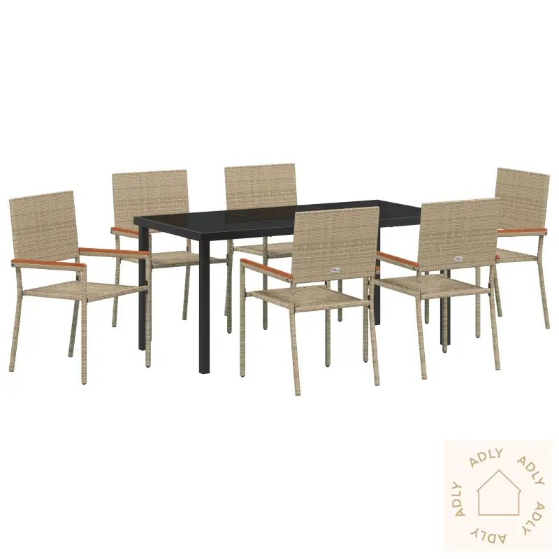 7 Delers Hage Spisestue Set Beige Poly Rattan
