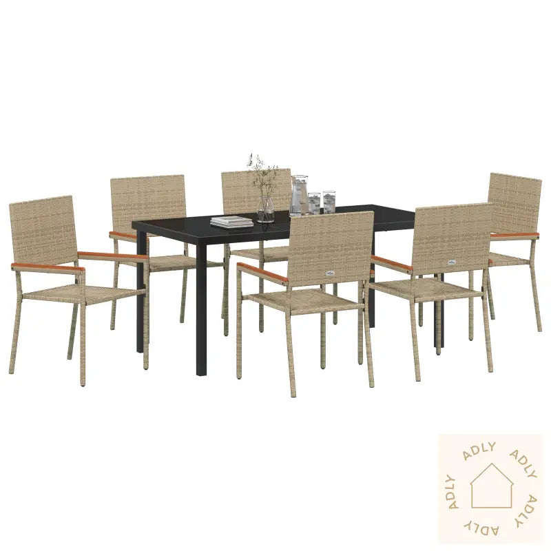 7 Delers Hage Spisestue Set Beige Poly Rattan