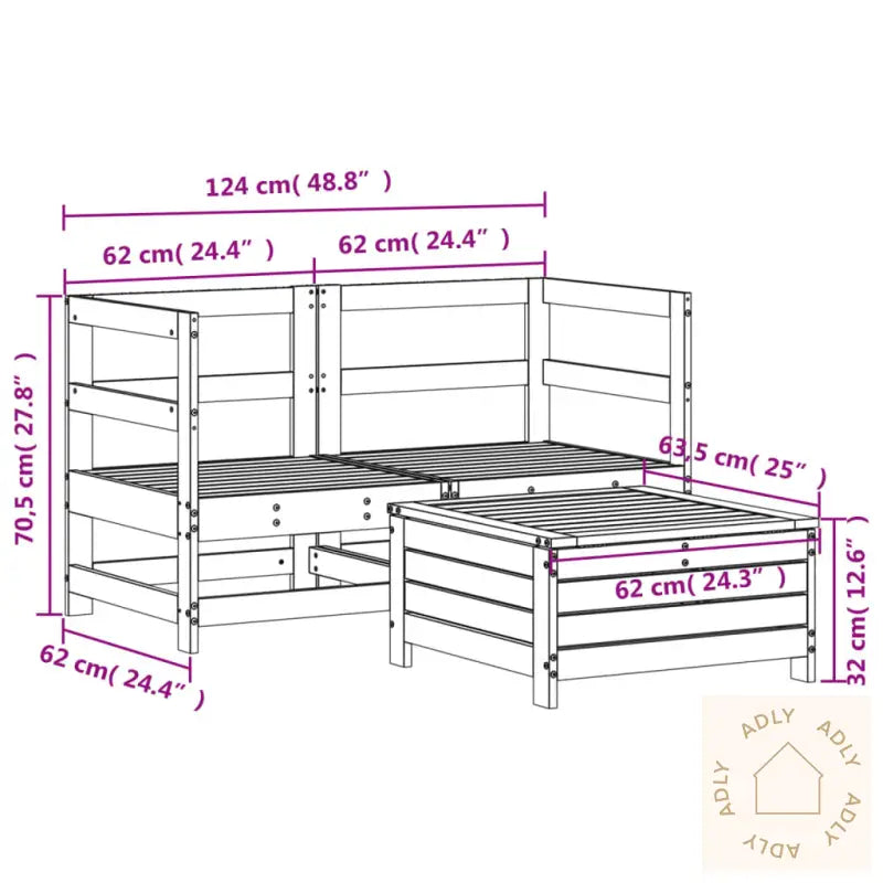 Hagesofasett 3 Deler Hvit Heltre Furu