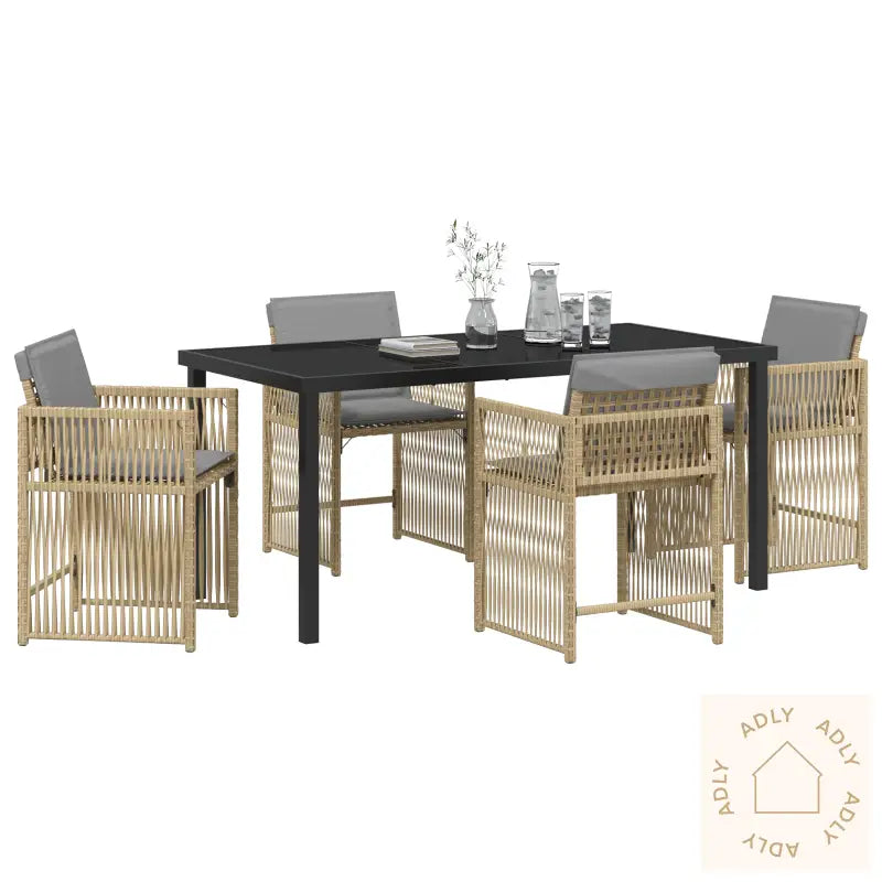 5-Delers Hage Spisesett Med Puter Beige Poly Rotting