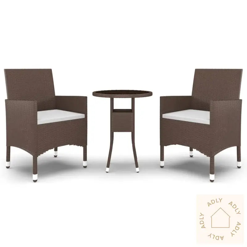 Hagebistrosett 3 Deler Polyrotting Og Herdet Glass Brun