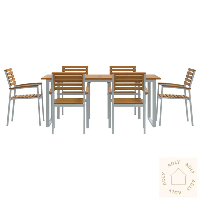 7-Delt Hage Spisebordsett I Solid Akasietre Og Metall