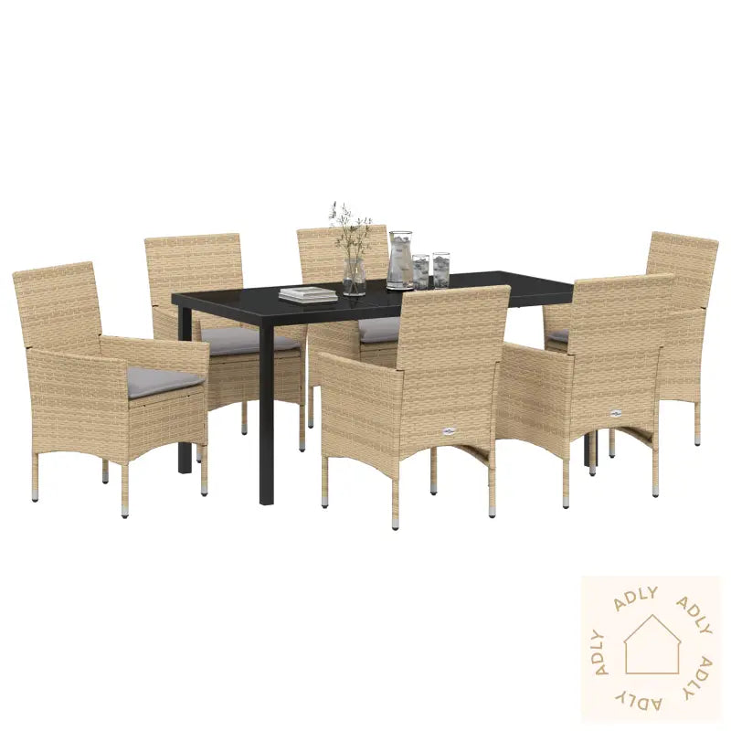 7-Delers Hage Spisegruppe Med Puter Beige Poly Rotting