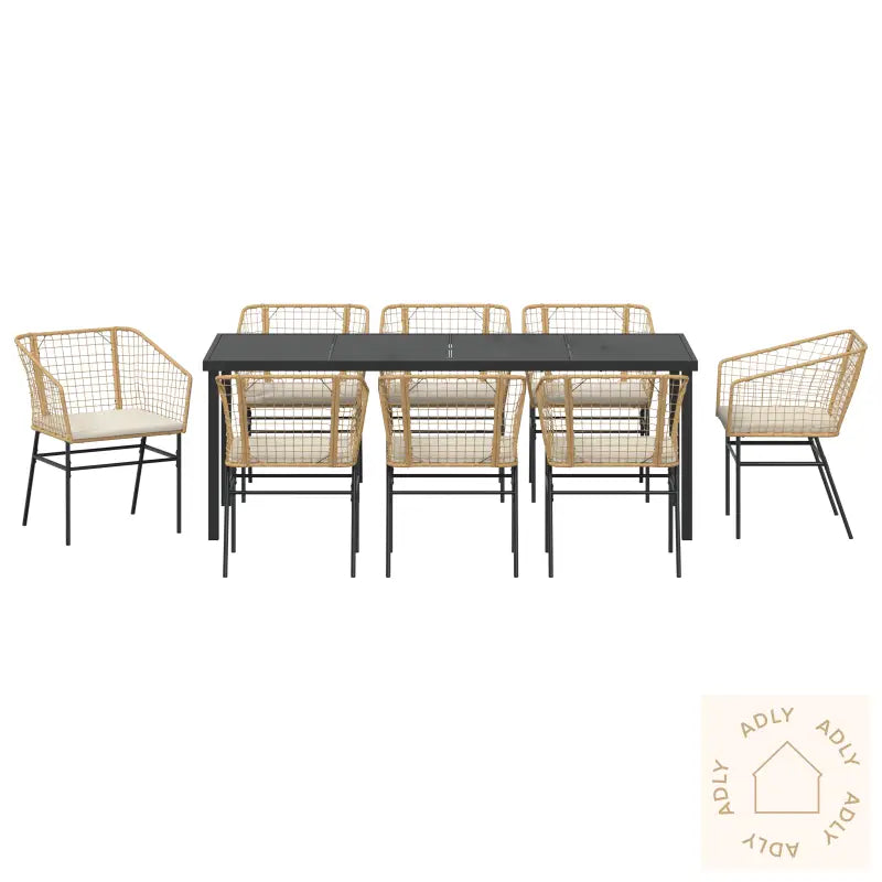 9-Delt Hage Spise Sett Med Puter Brunt Polyrotting