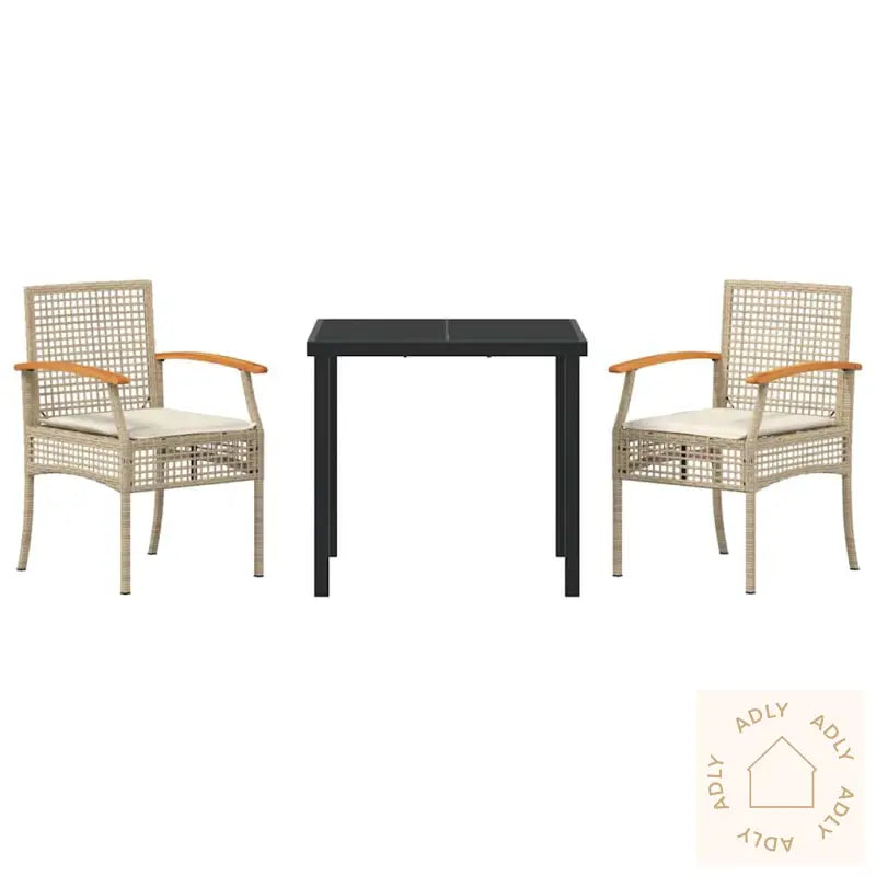 3 Delt Hage Spisebord Set Med Puter Beige Poly Rattan