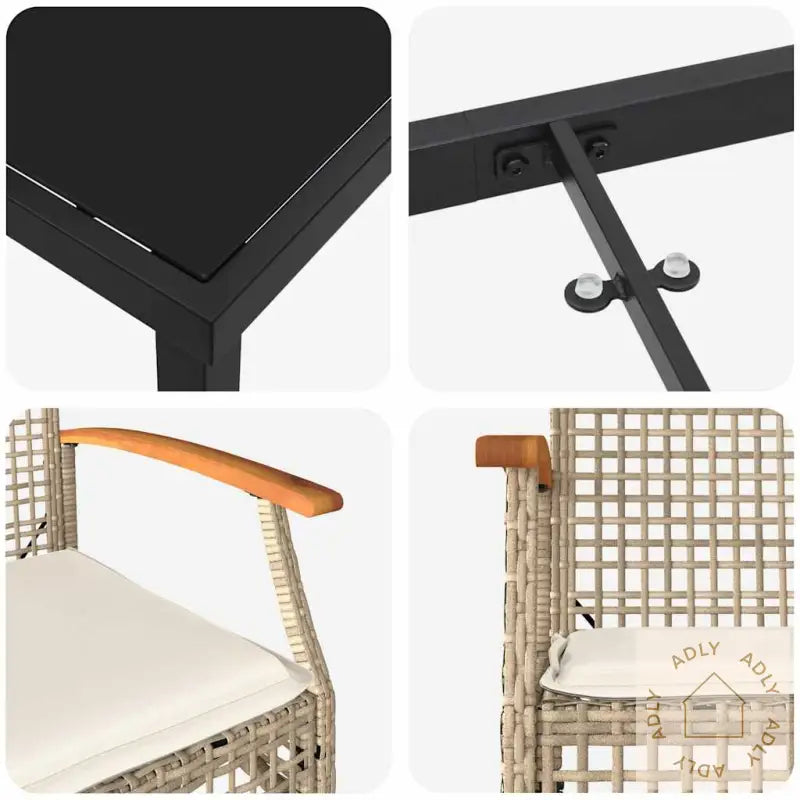 3 Delt Hage Spisebord Set Med Puter Beige Poly Rattan