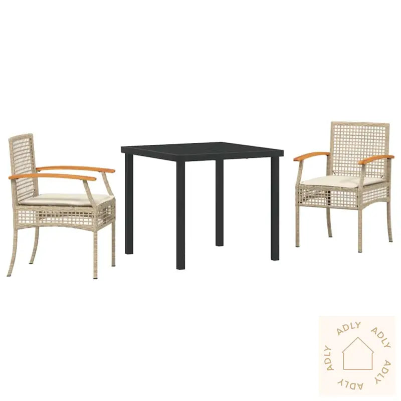 3 Delt Hage Spisebord Set Med Puter Beige Poly Rattan