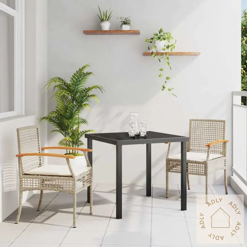 3 Delt Hage Spisebord Set Med Puter Beige Poly Rattan