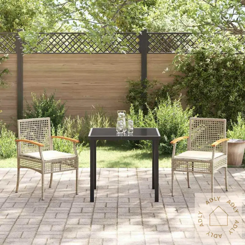 3 Delt Hage Spisebord Set Med Puter Beige Poly Rattan
