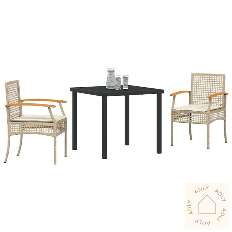 3 Delt Hage Spisebord Set Med Puter Beige Poly Rattan