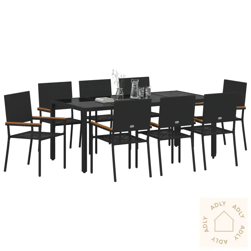 9-Delers Hagedining-Sett Svart Polyrotting