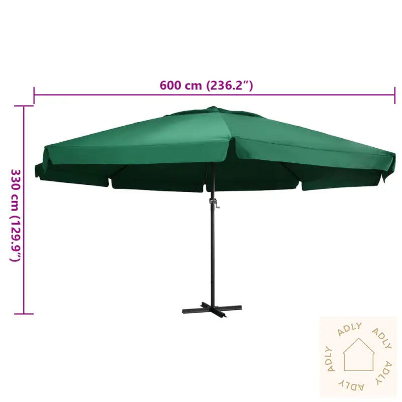 Hageparasoll Med Aluminiumsstang 600 Cm Grønn