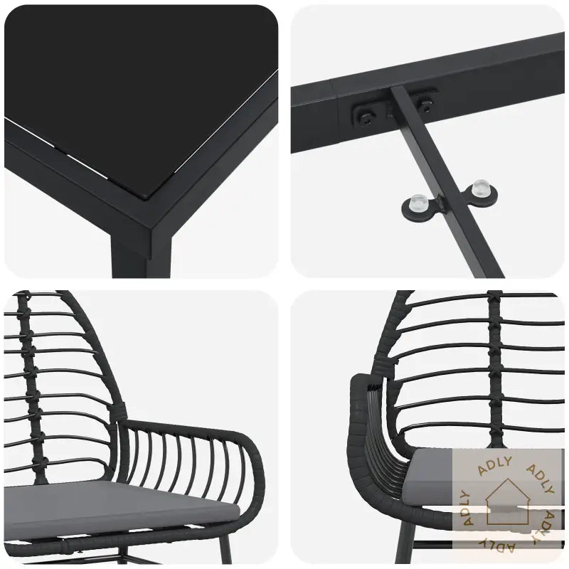 7 Delt Hage Spisebordsett Med Puter Svart Poly Rattan