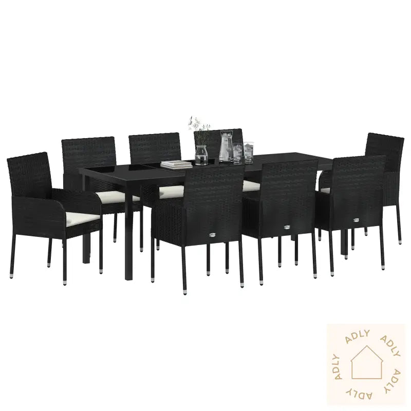 9-Delt Hagedining Sett Med Puter Sort Polyrotting