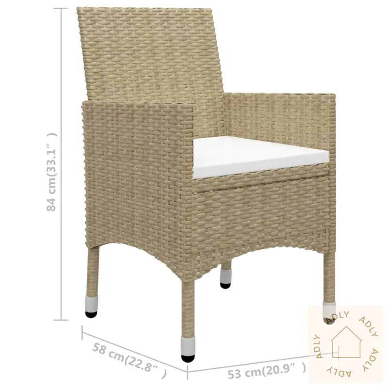 Hagebistrosett 3 Deler Polyrotting Og Herdet Glass Beige