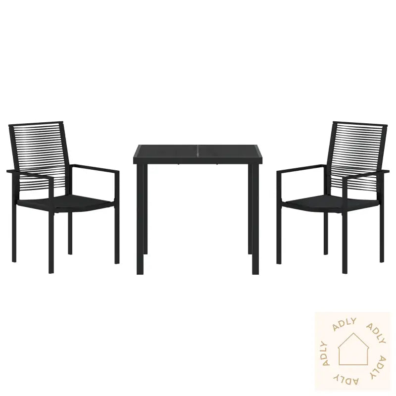 3 Delt Hage Spisebord Set Svart Pvc Flekk