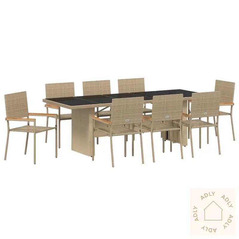 9-Delt Hagespisesett Beige Poly Rattan