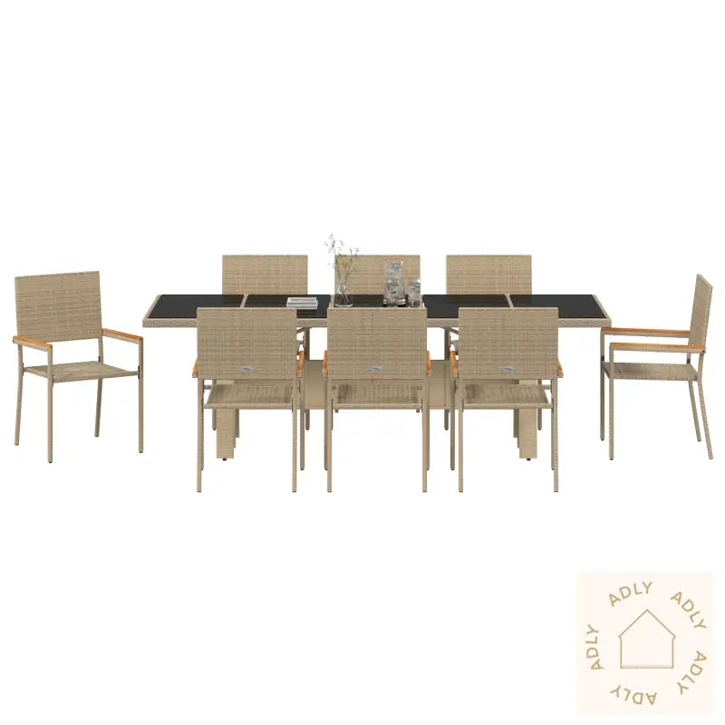 9-Delt Hagespisesett Beige Poly Rattan