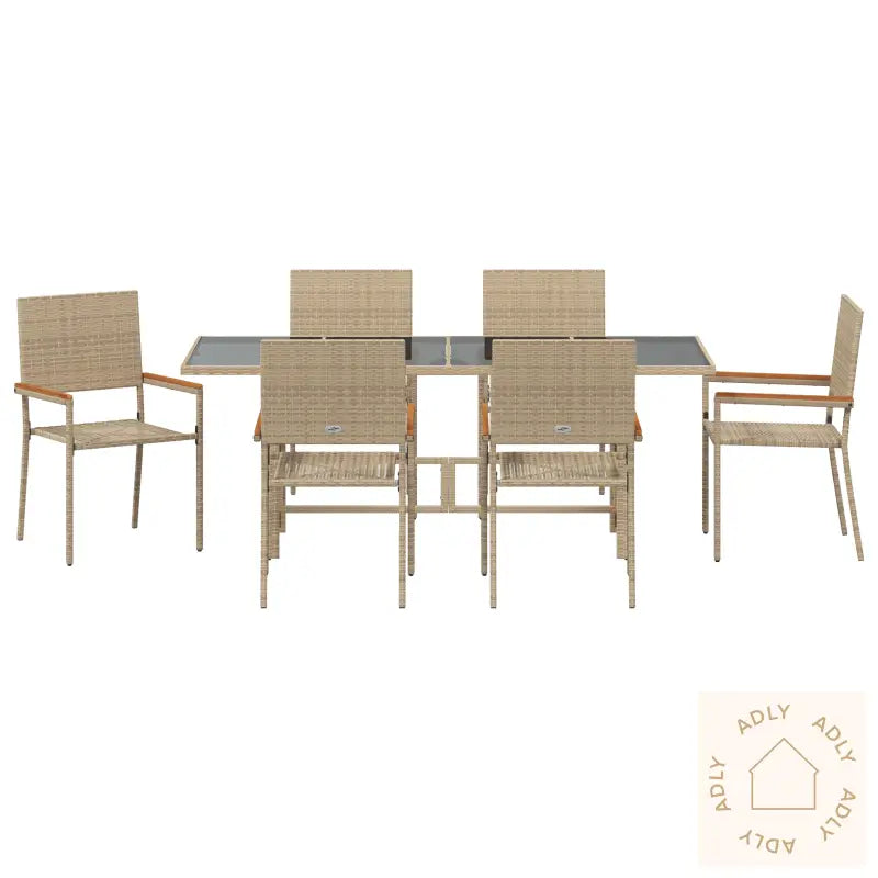 7-Delt Hage Spisebordsett Beige Polyrotting