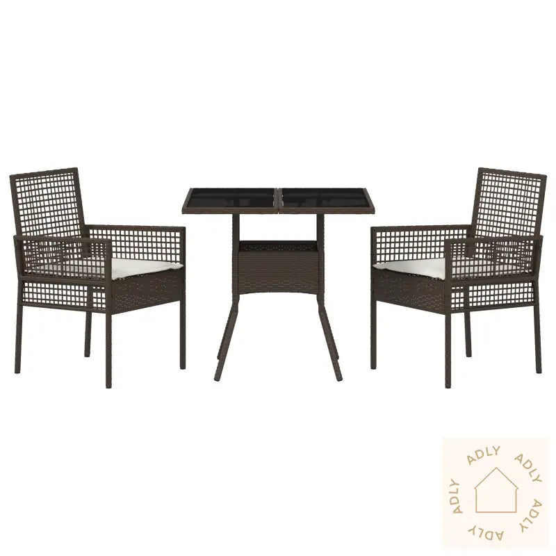 3 Delt Hage Spisebordsett Brun Poly Rattan
