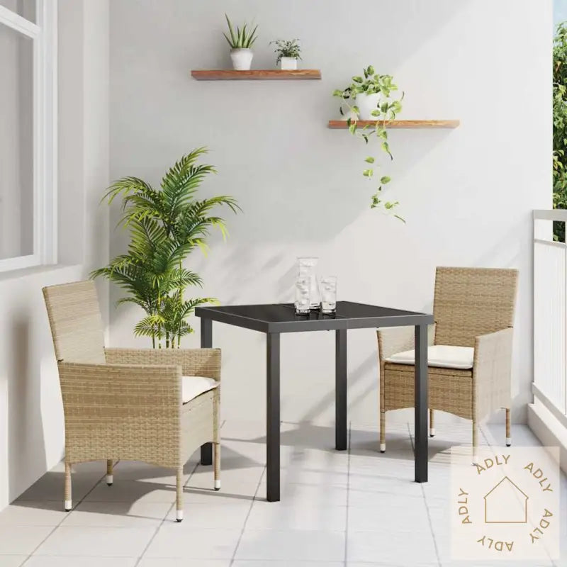 3-Delt Hagespise-Sett Med Pute, Beige Poly Rattan