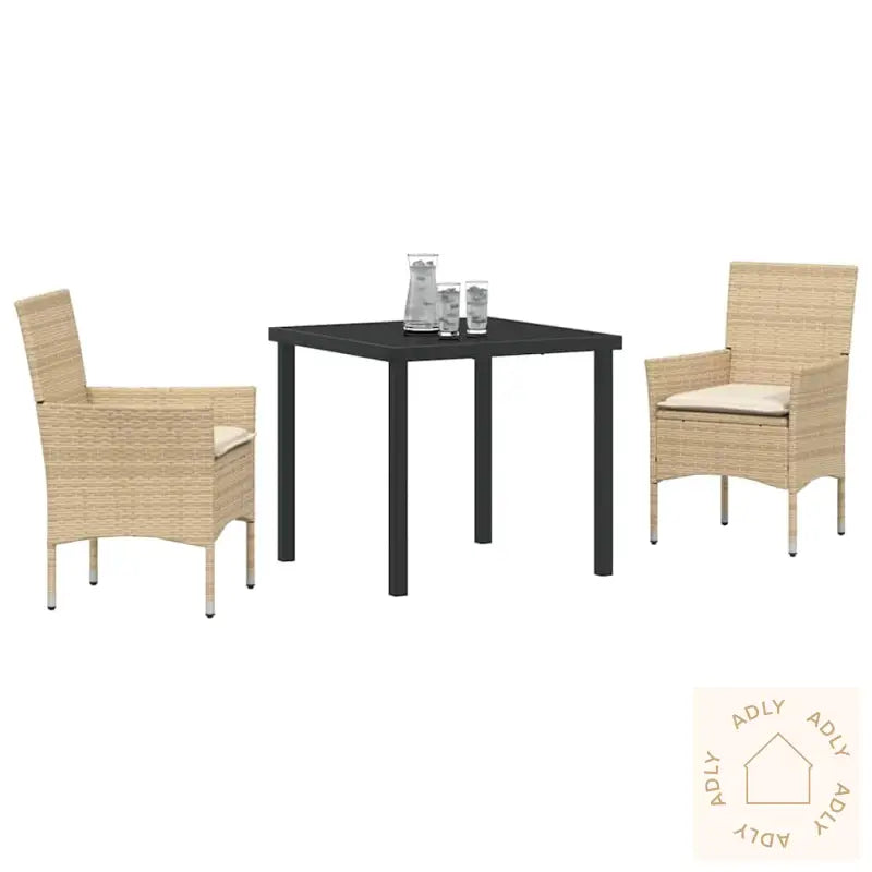 3-Delt Hagespise-Sett Med Pute, Beige Poly Rattan