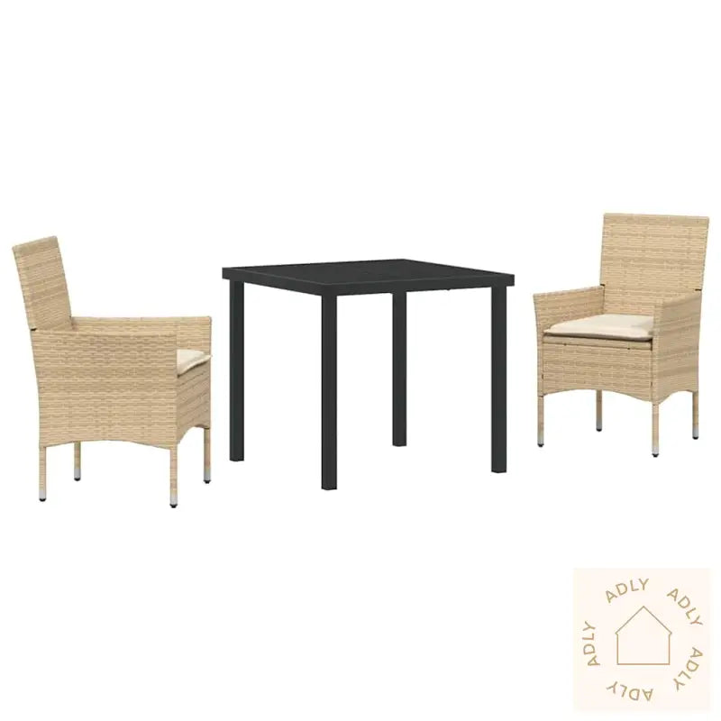 3-Delt Hagespise-Sett Med Pute, Beige Poly Rattan