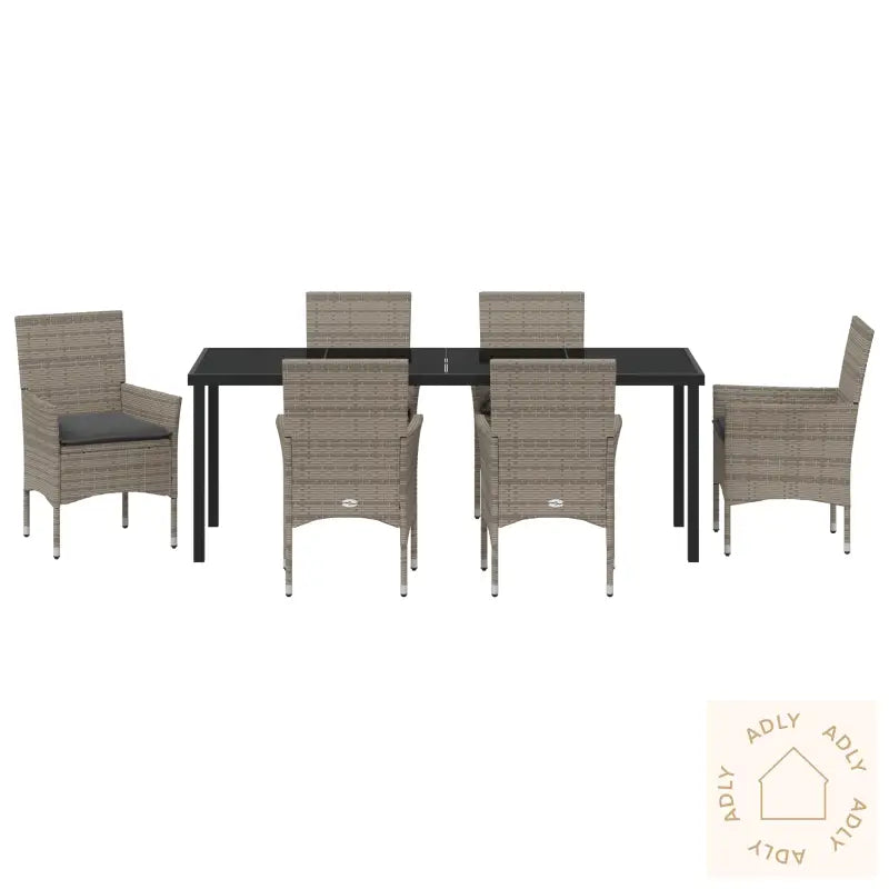 7 Delt Hage Spisebordsett Med Puter Grå Poly Rottning