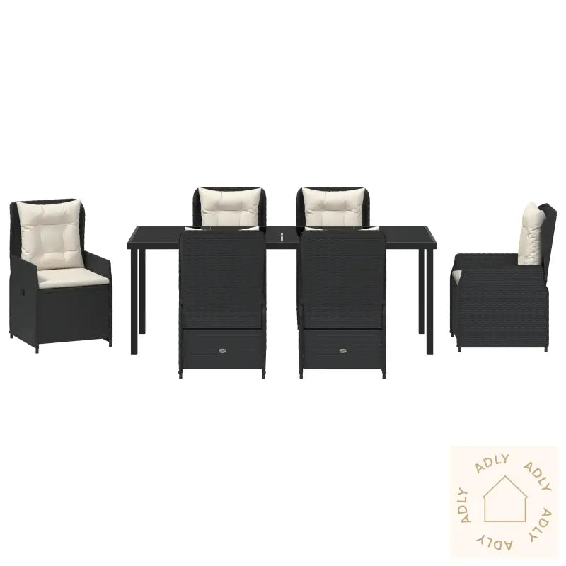 7-Delt Hage Spisebordsett Svart Poly Rattan