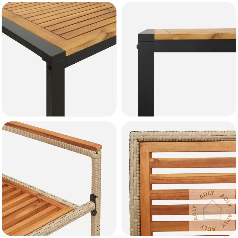 5 Delt Hage Spisebordsett Beige Poly Rattan Akasie