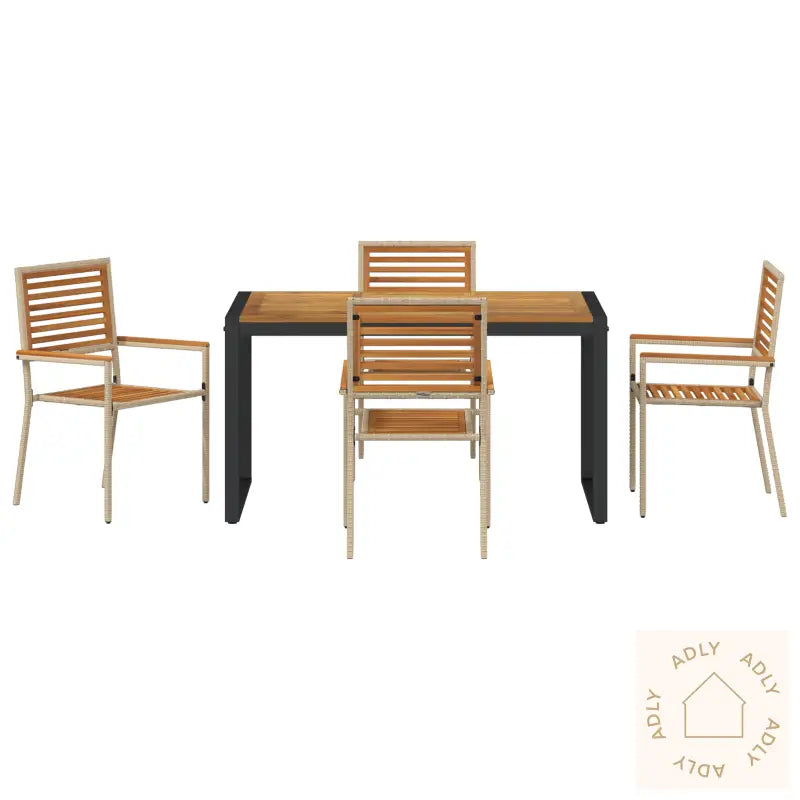 5 Delt Hage Spisebordsett Beige Poly Rattan Akasie