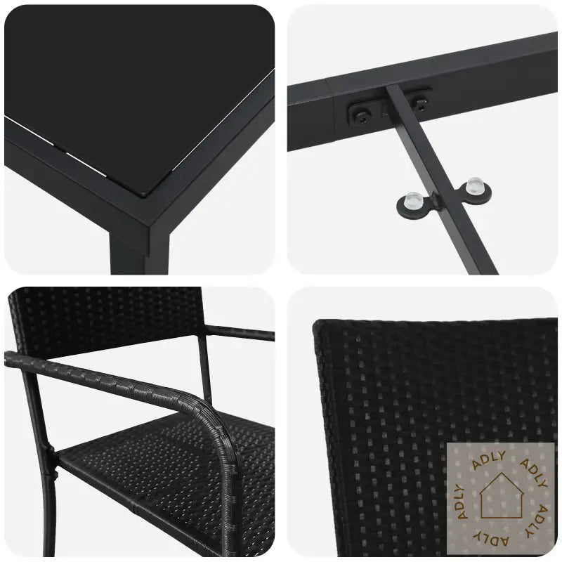 3 Delt Hage Spisebordsett Svart Poly Rattan