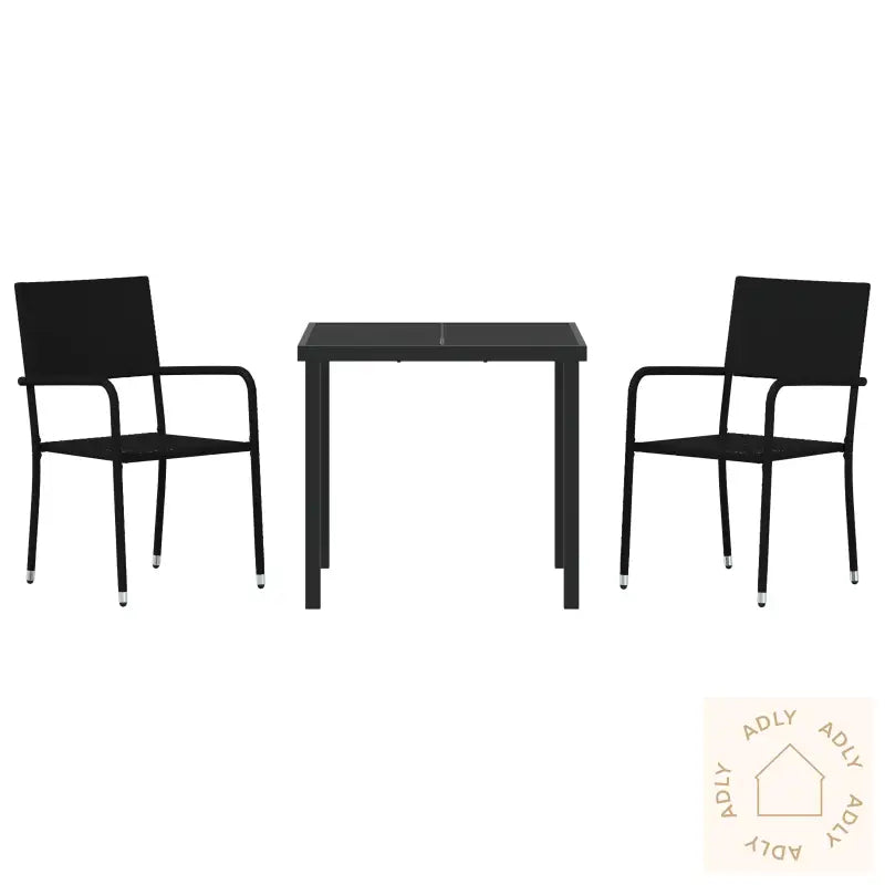 3 Delt Hage Spisebordsett Svart Poly Rattan