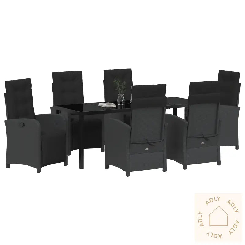 7-Delt Hage Spisegruppe Med Puter, Svart Poly Rattan