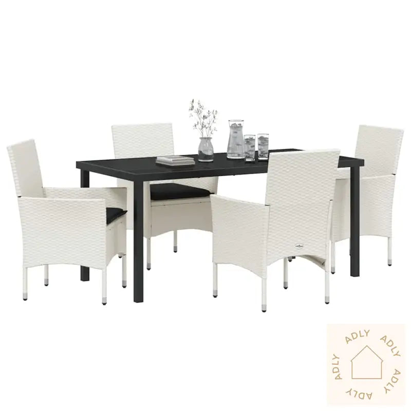 5-Delt Hagesett Med Puter, Hvit Poly Rattan
