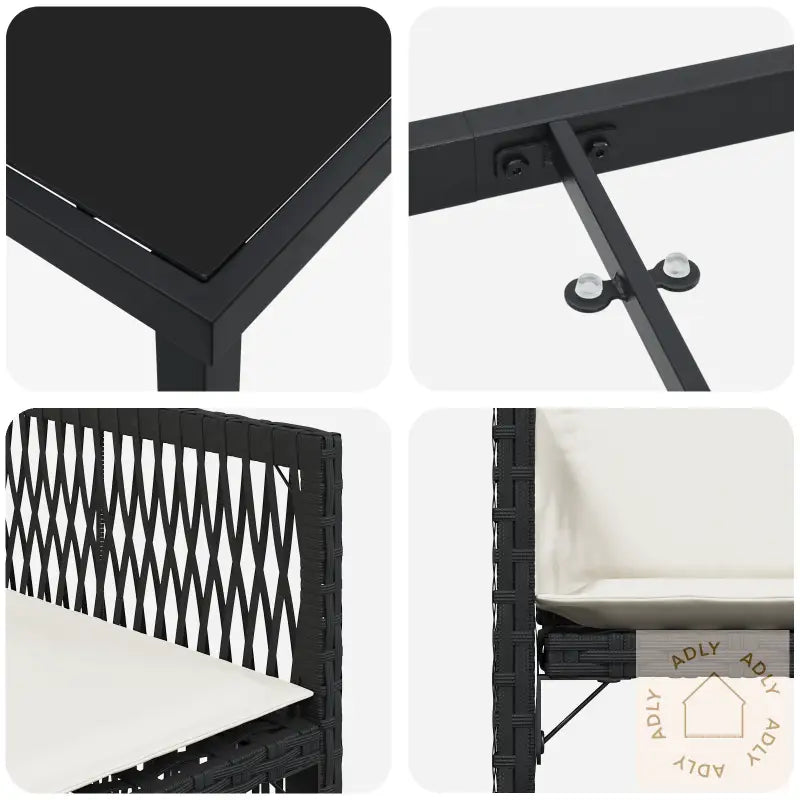 9-Delers Hage Spisegruppe Med Puter, Svart Poly Rottefilt