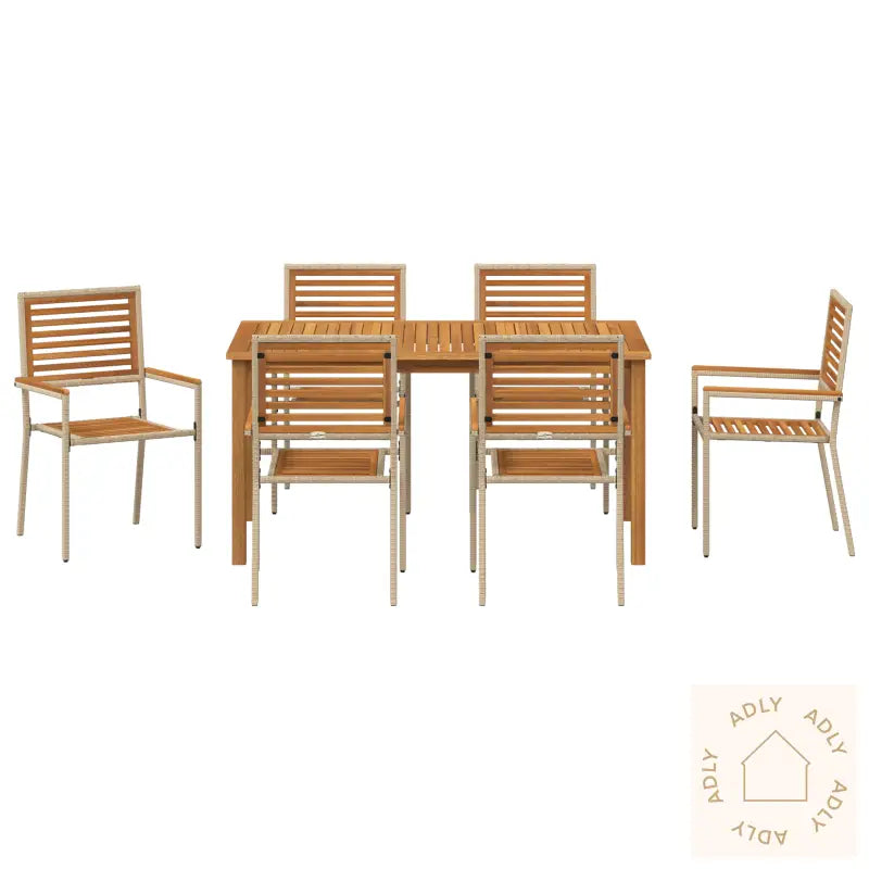 7-Delt Hage Spisegruppe Beige Polyrotting Akasie