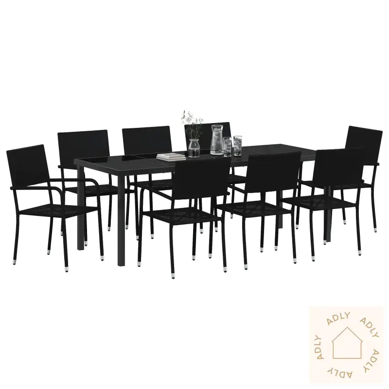 4-Delt Hage Spise Set Svart Poly Rattan