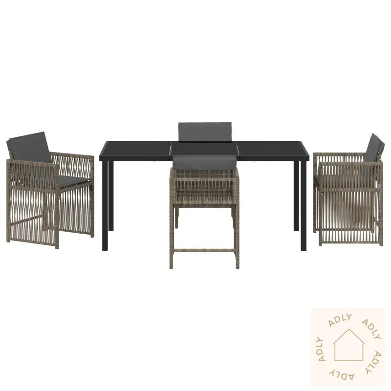 5-Delt Hage Spisegruppe Med Puter Grå Poly Rattan