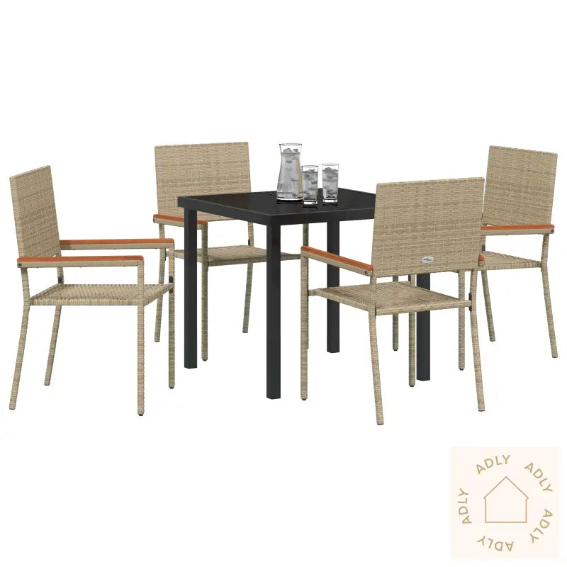 5 Delt Hage Spisegruppe Beige Poly Rattan