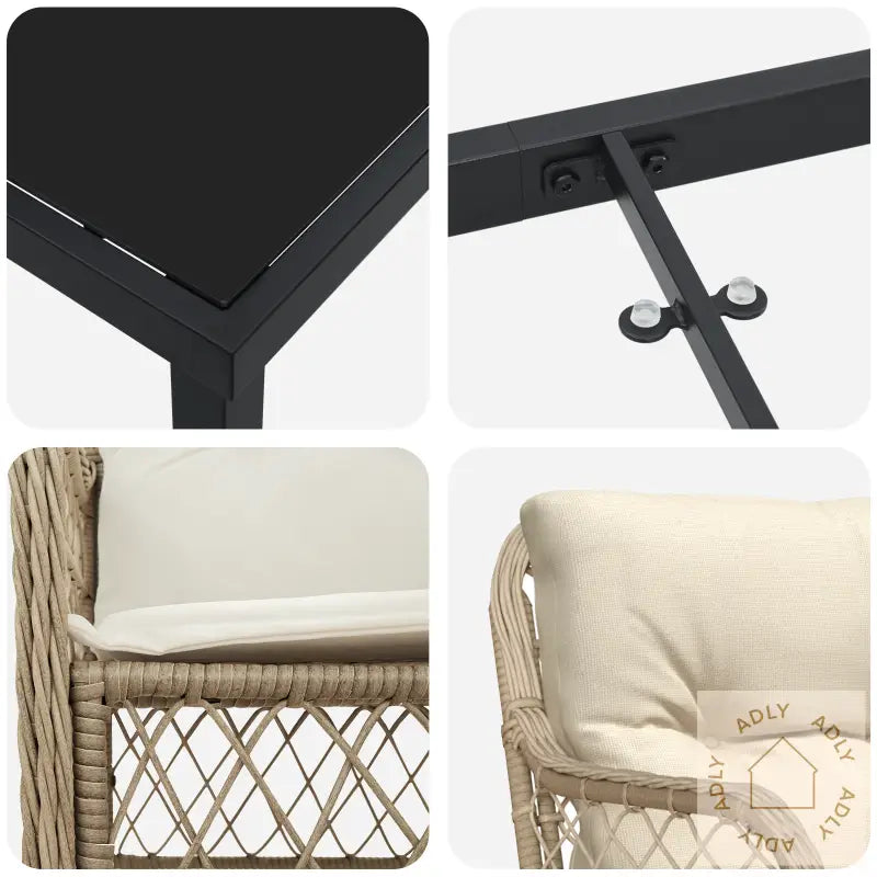 7-Delt Hage Spisestol Set Med Puter Beige Poly Rottings