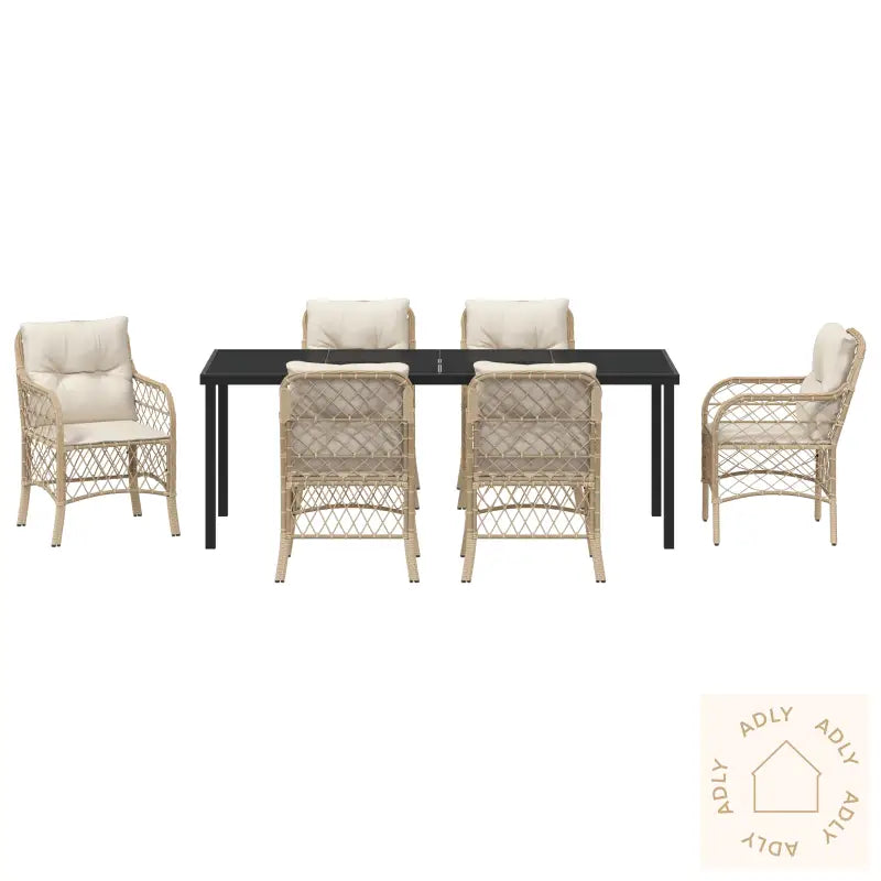 7-Delt Hage Spisestol Set Med Puter Beige Poly Rottings