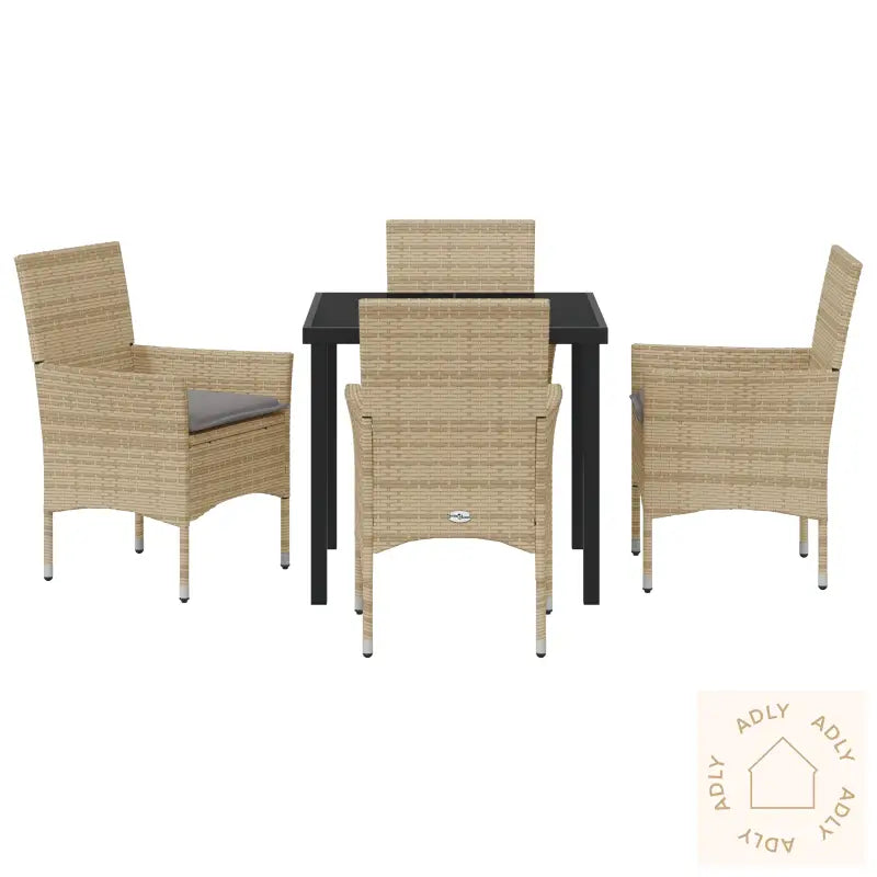 5 Dels Hage Spisestue Set Med Puter Beige Poly Rattan