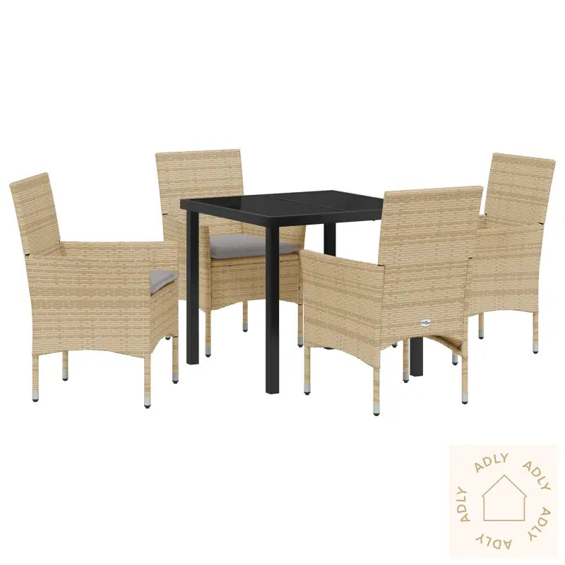 5 Dels Hage Spisestue Set Med Puter Beige Poly Rattan
