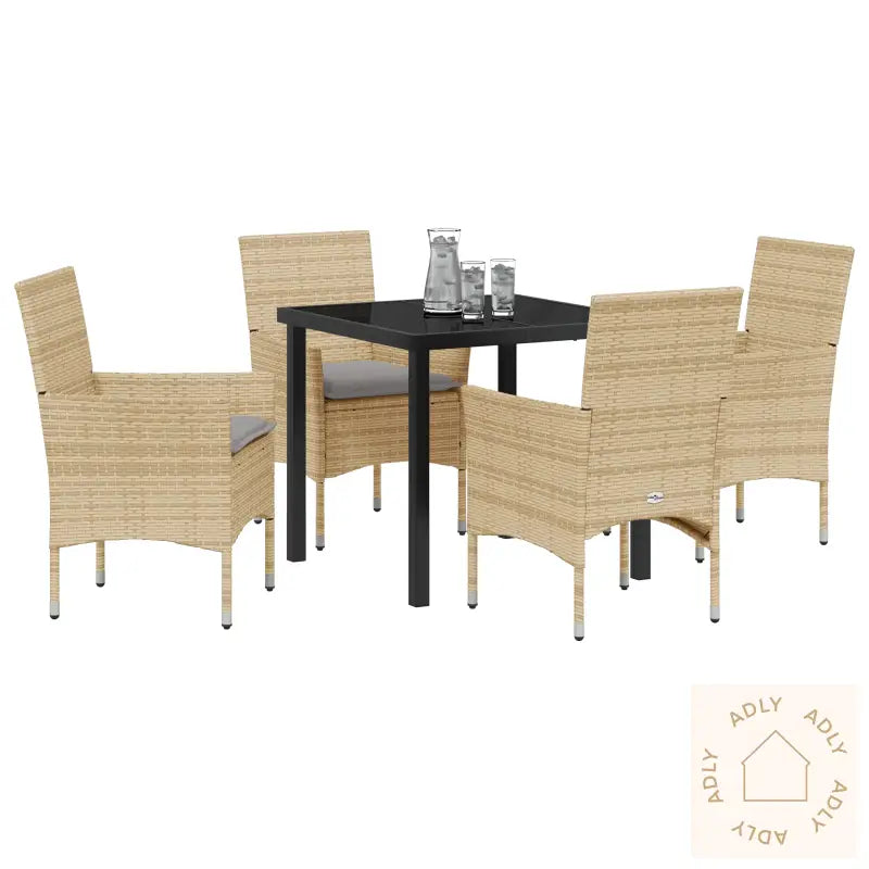 5 Dels Hage Spisestue Set Med Puter Beige Poly Rattan