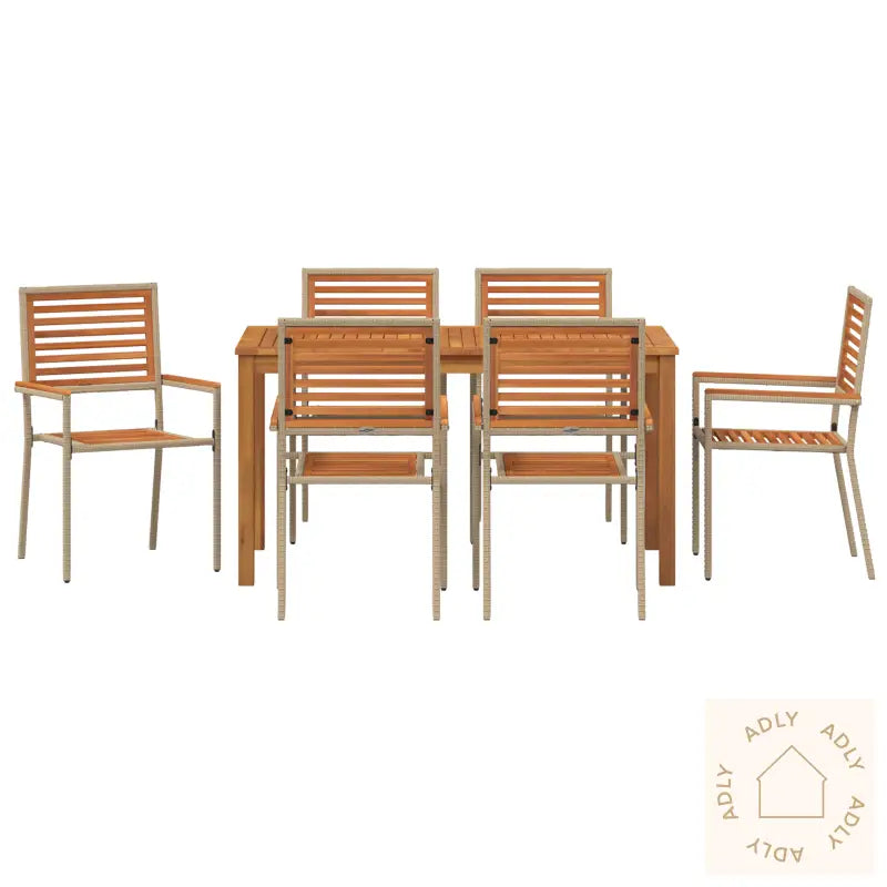 7-Delt Hage Spisestue Beige Poly Rattan Akasie