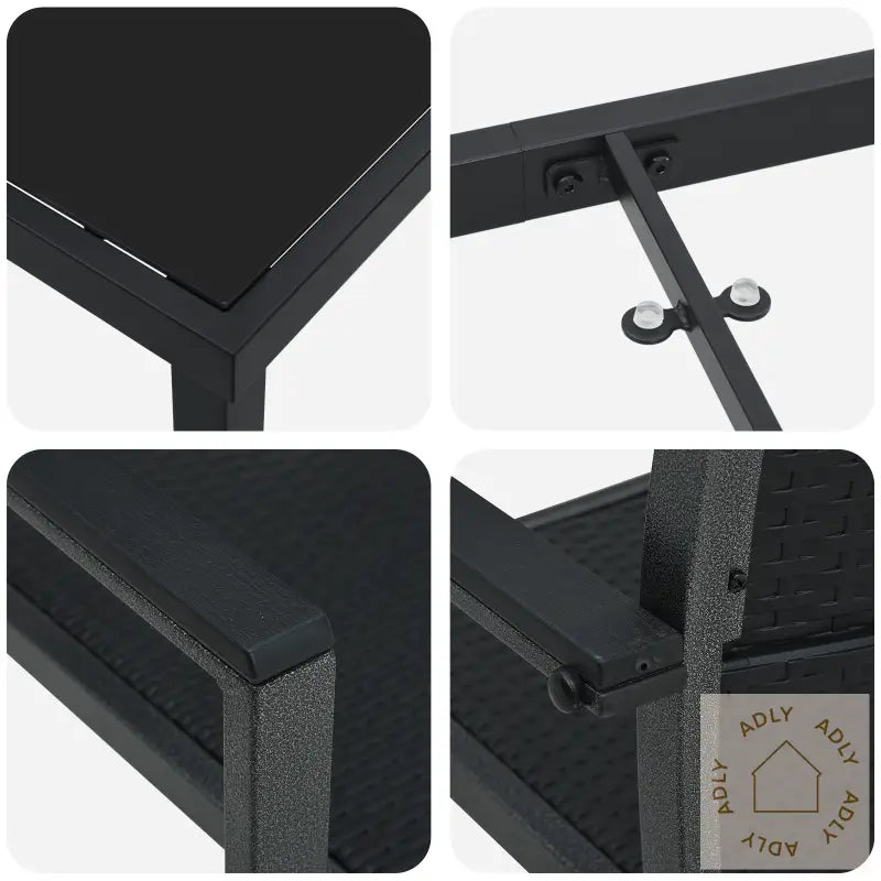 7 Delt Hage Spisebord Sett Svart Poly Rattan