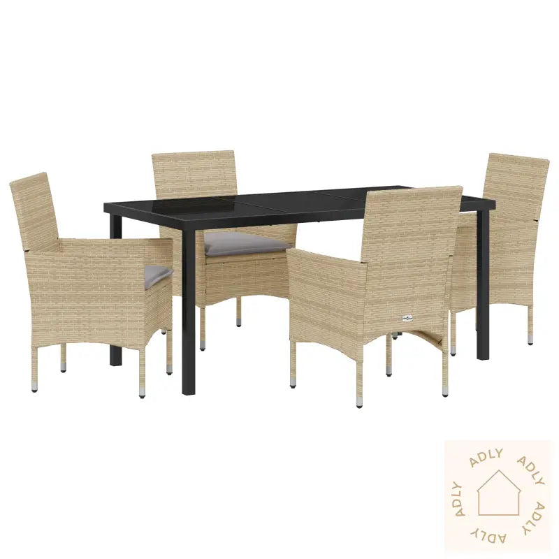 5 Delers Hage Spisestue Med Puter Beige Poly Rattan